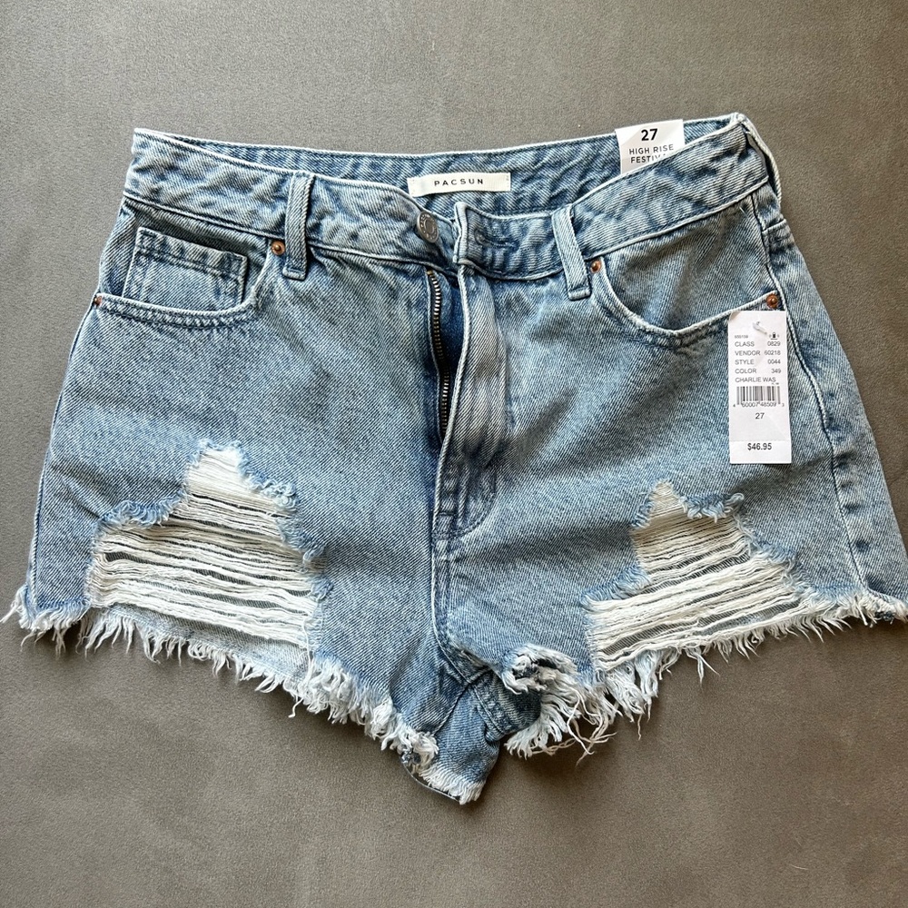PacSun Eco Light Blue Ripped Vintage High Waisted Denim Shorts
